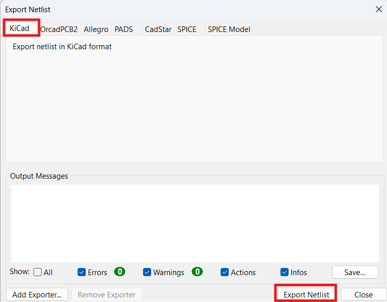 KiCad netlist export