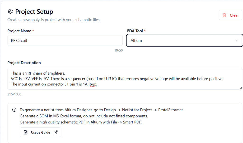 BV Circuits Project Setup Menu for Altium