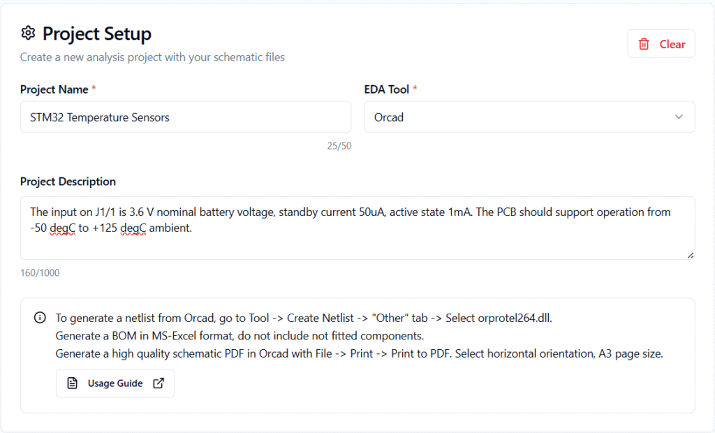 BV Circuits Project Setup Menu for Orcad