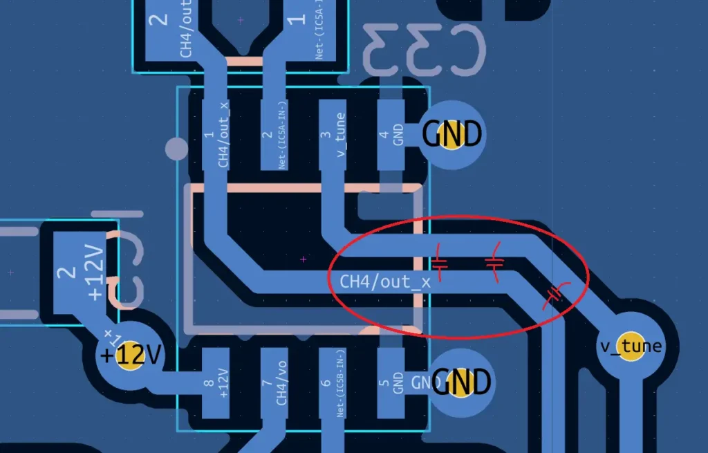 Op amp output to input coupling