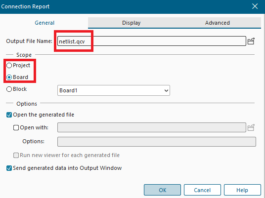 Xpedition Connection Report general tab